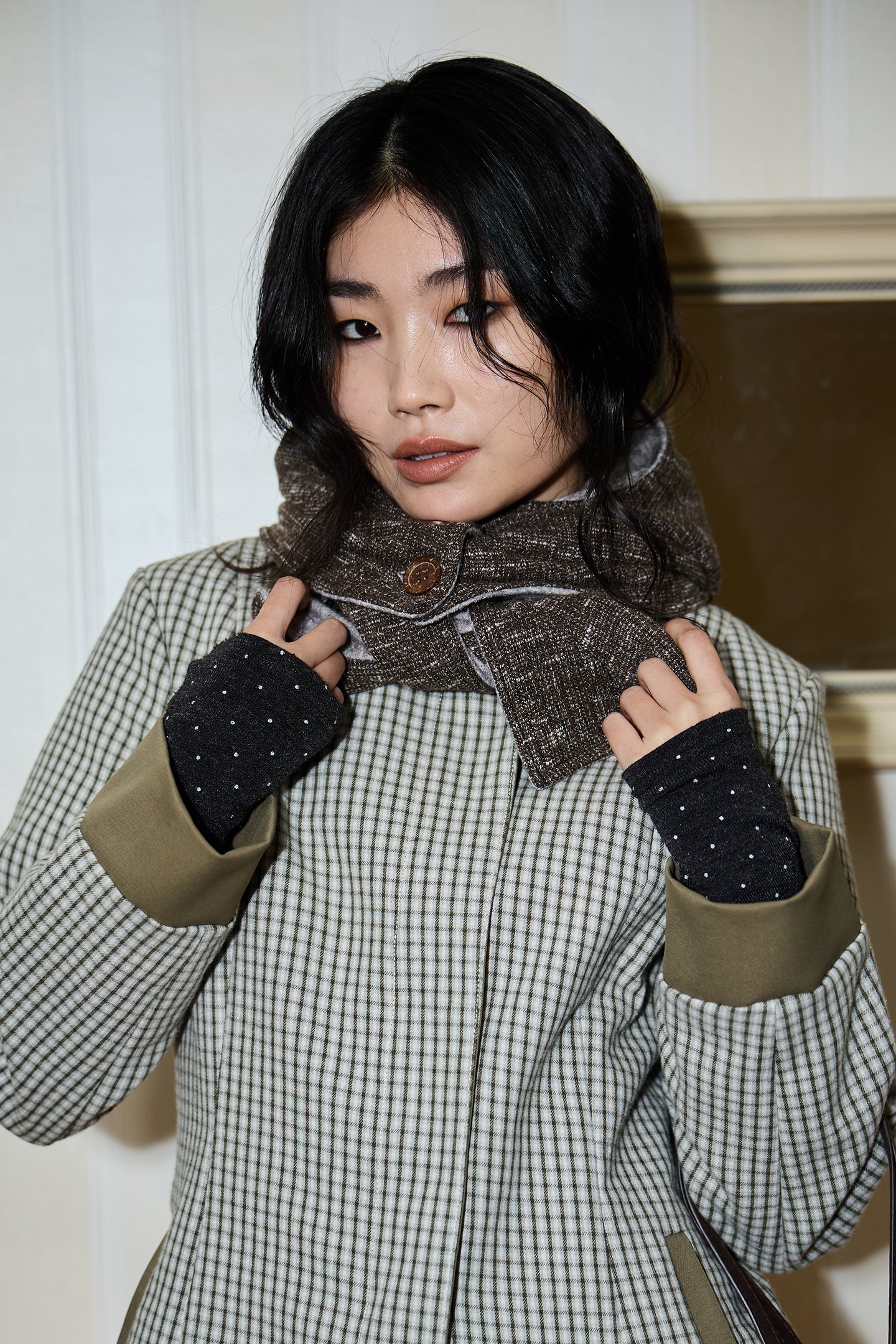 Green Check Mid-Long Fitted Coat