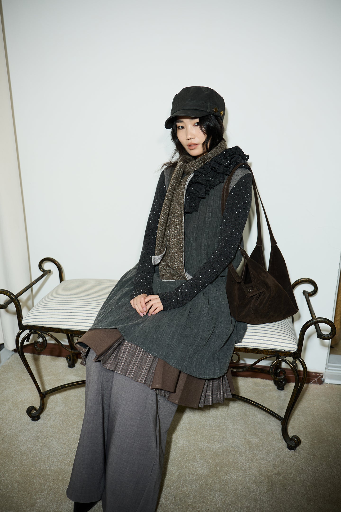 Polka Dot Frill Detachable-Scarf Top