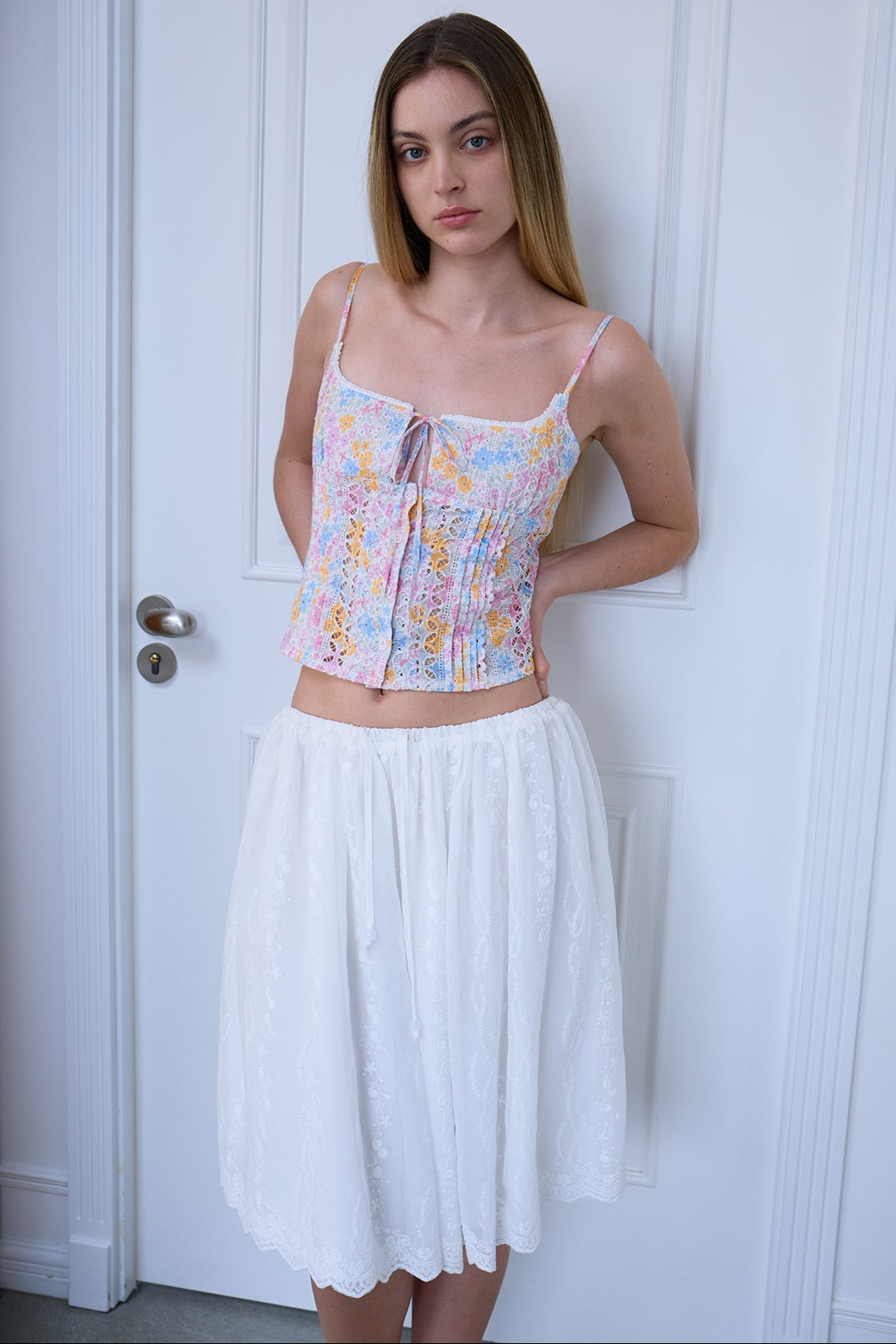 Cloud White Embroidered Skirt