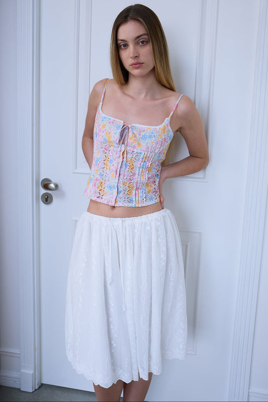 Cloud White Embroidered Skirt