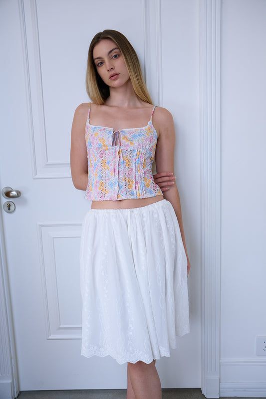 Cloud White Embroidered Skirt