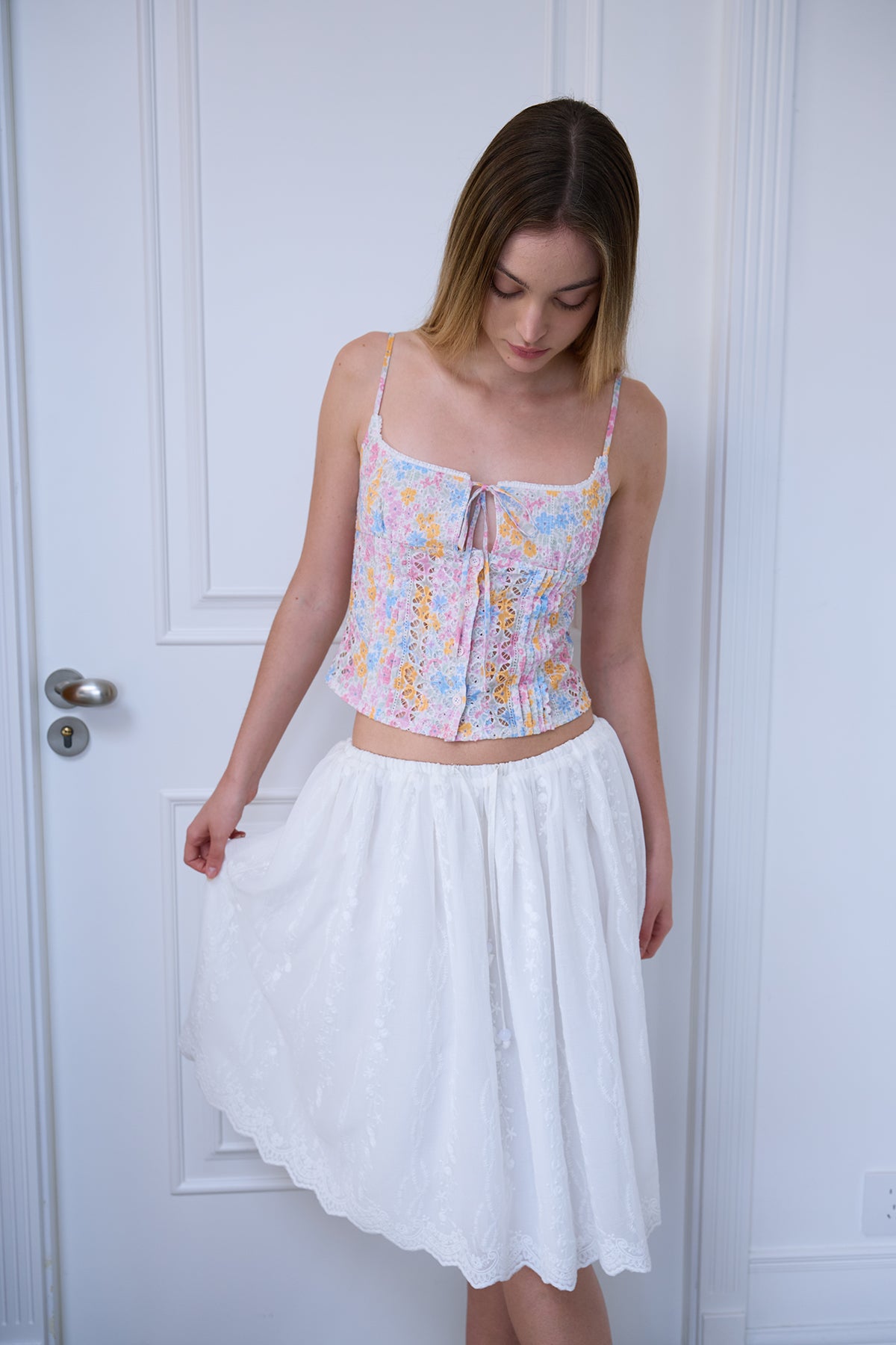 Cloud White Embroidered Skirt