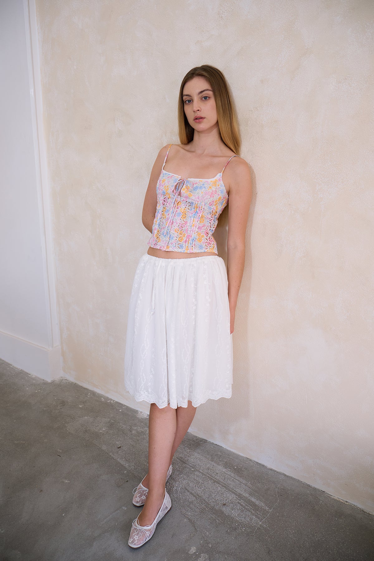 Cloud White Embroidered Skirt