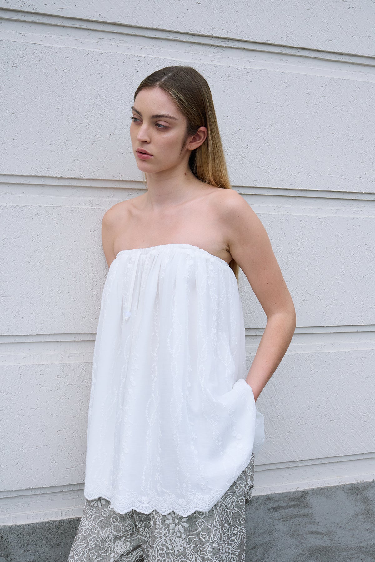 Cloud White Embroidered Skirt