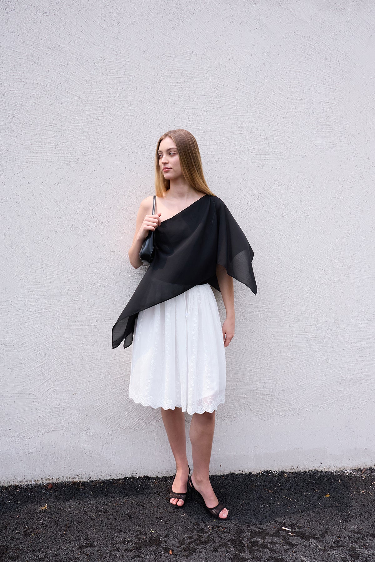 Black Layered Off-Shoulder Two-Piece Set