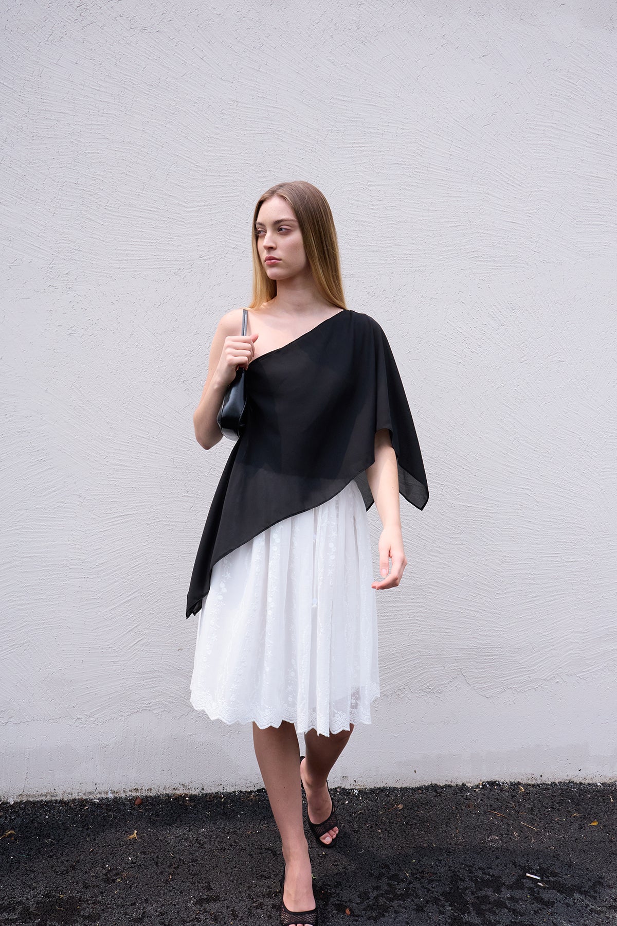 Black Layered Off-Shoulder Two-Piece Set