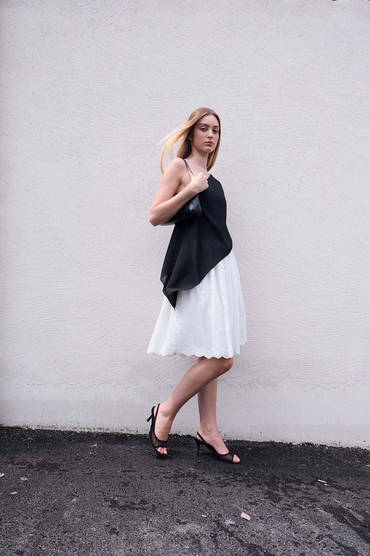 Black Layered Off-Shoulder Two-Piece Set