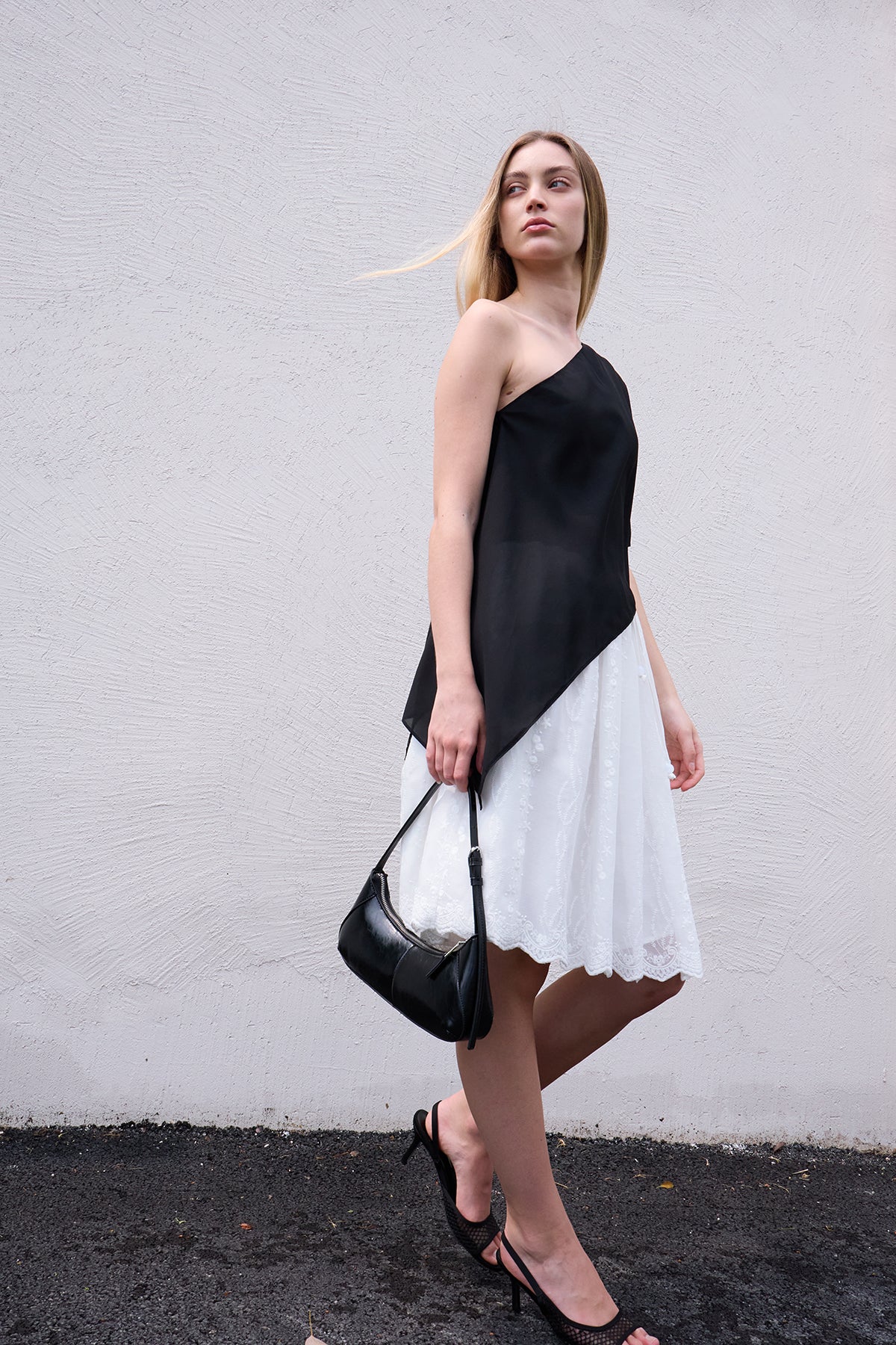 Black Layered Off-Shoulder Two-Piece Set