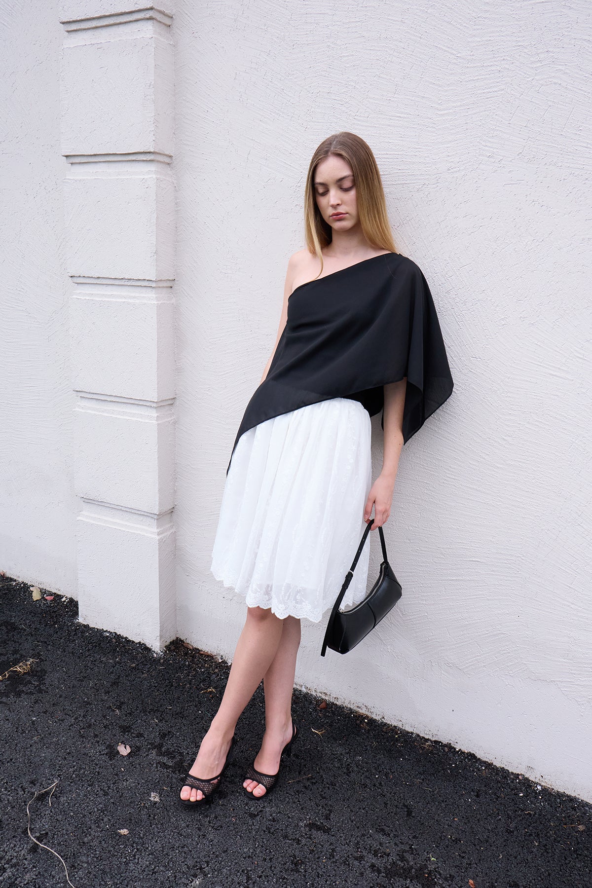 Black Layered Off-Shoulder Two-Piece Set