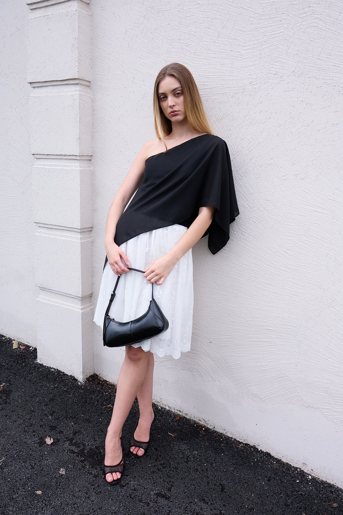 Black Layered Off-Shoulder Two-Piece Set