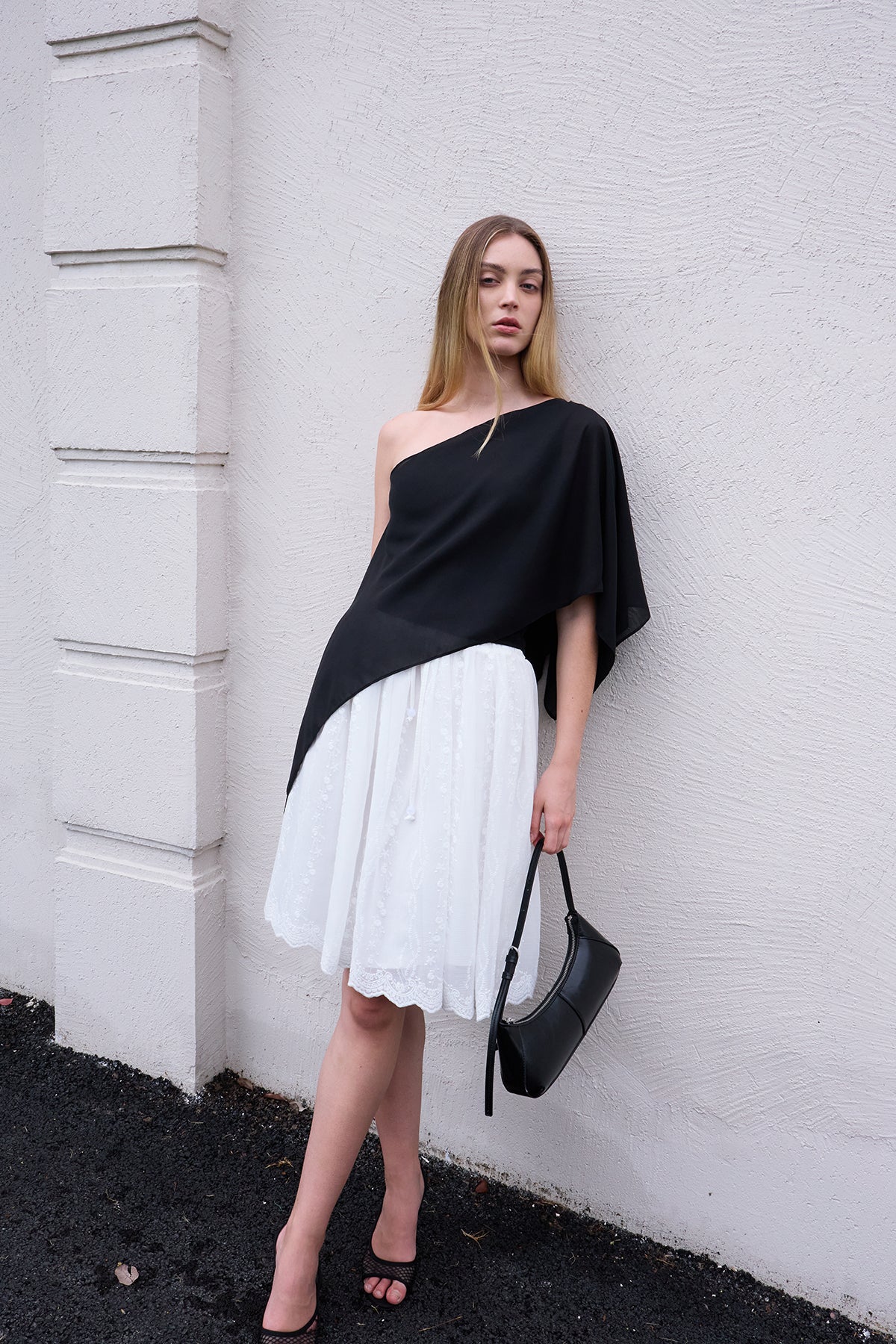 Black Layered Off-Shoulder Two-Piece Set