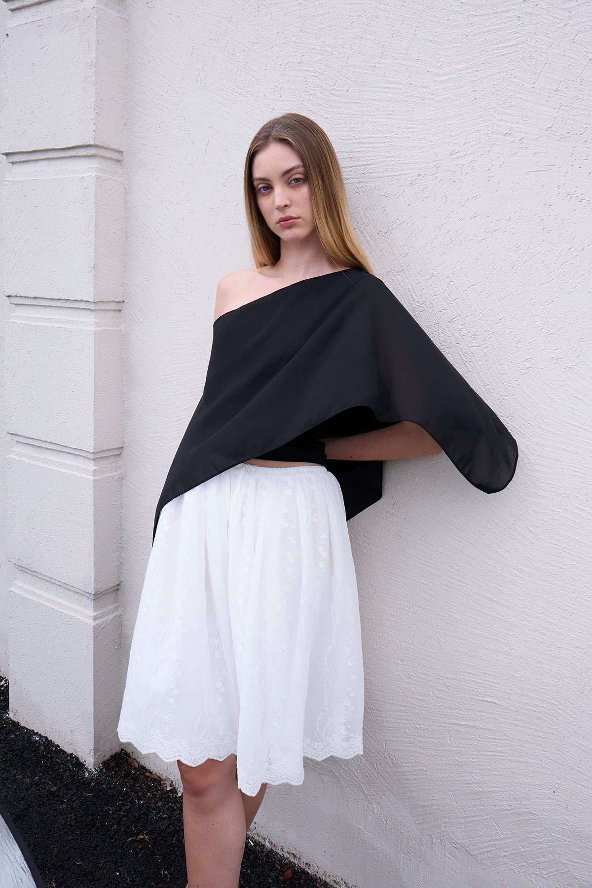 Black Layered Off-Shoulder Two-Piece Set