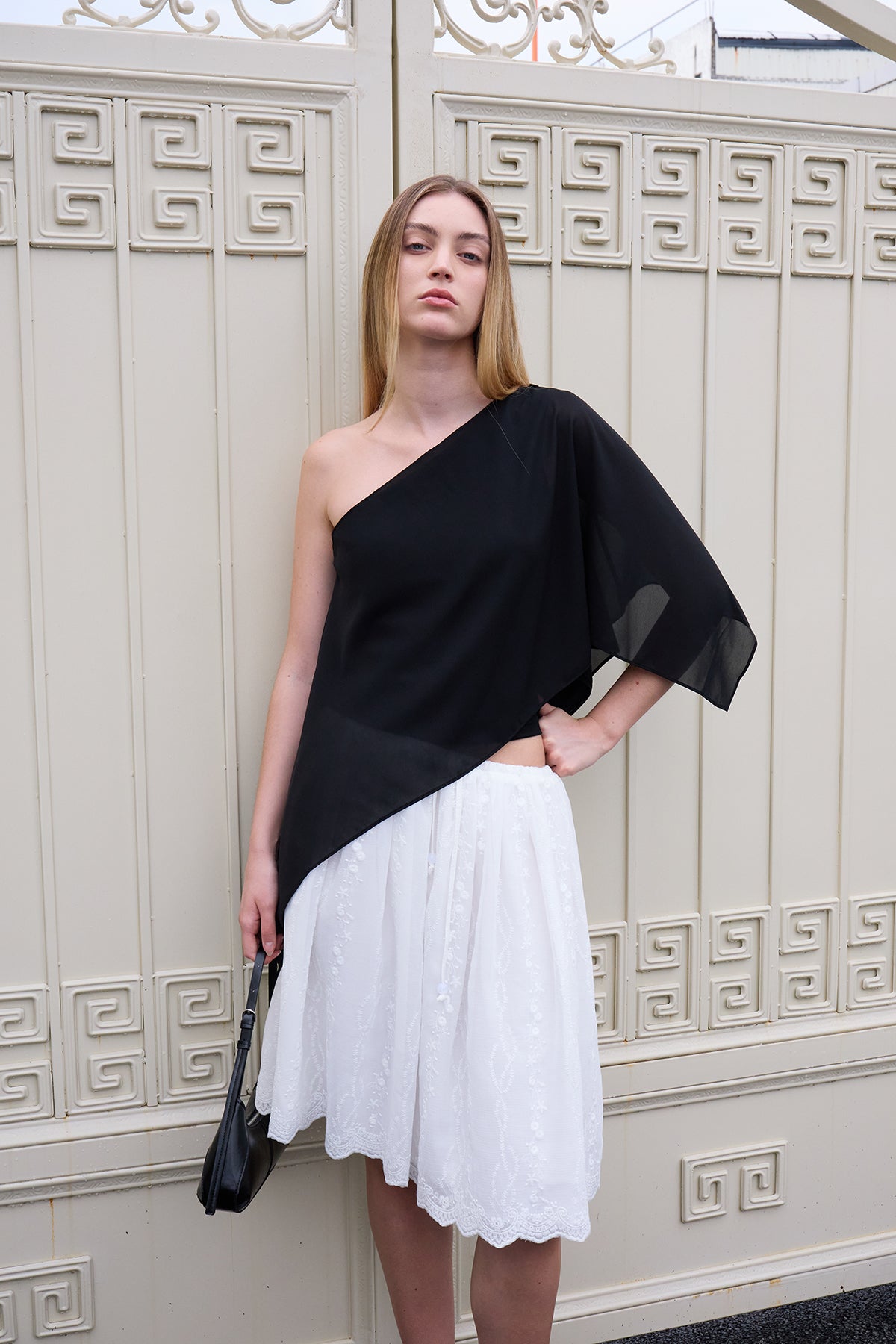 Black Layered Off-Shoulder Two-Piece Set