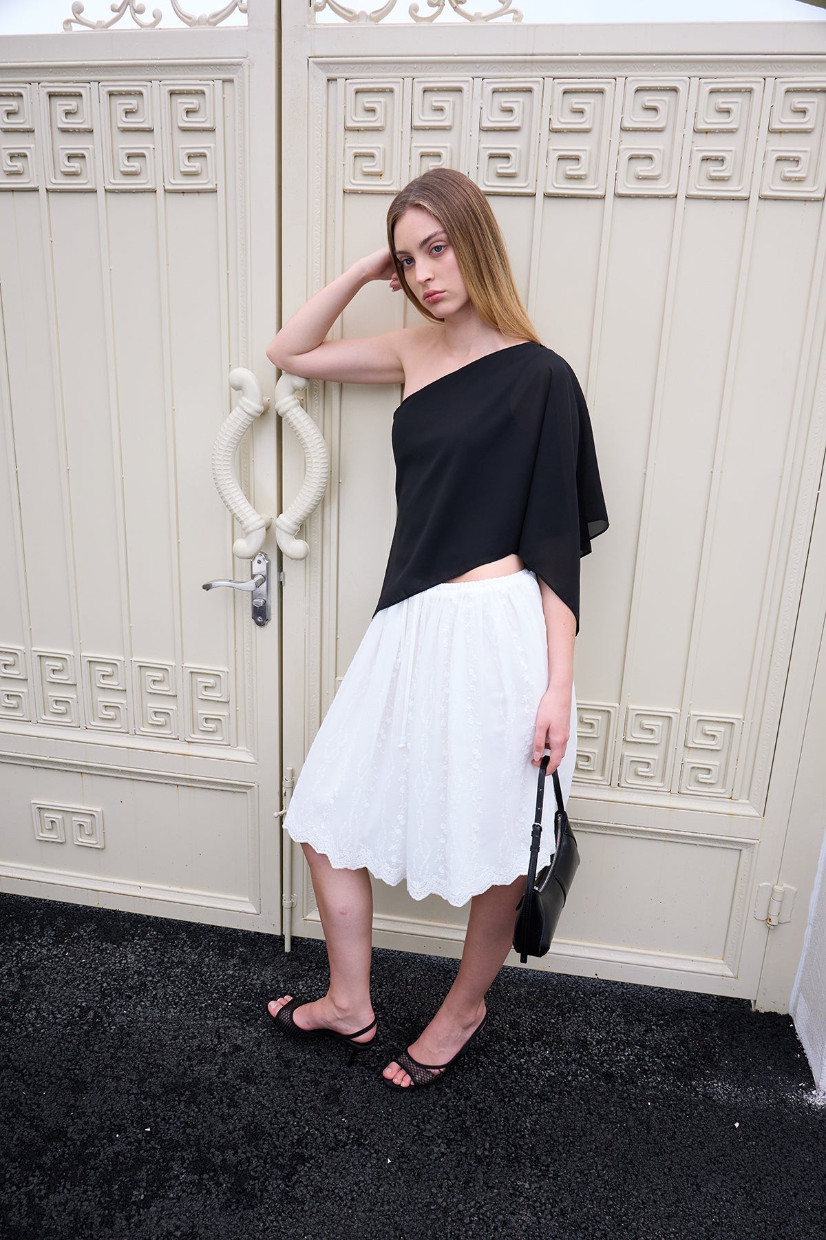 Black Layered Off-Shoulder Two-Piece Set