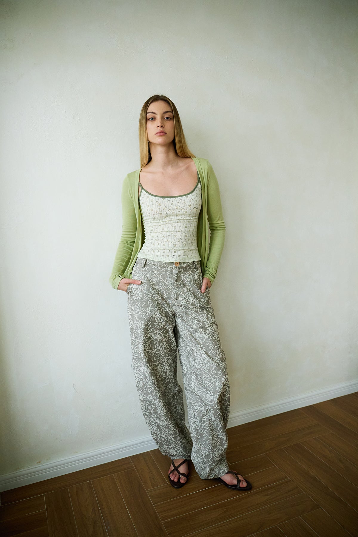 Floral-Texture Cocoon Pants