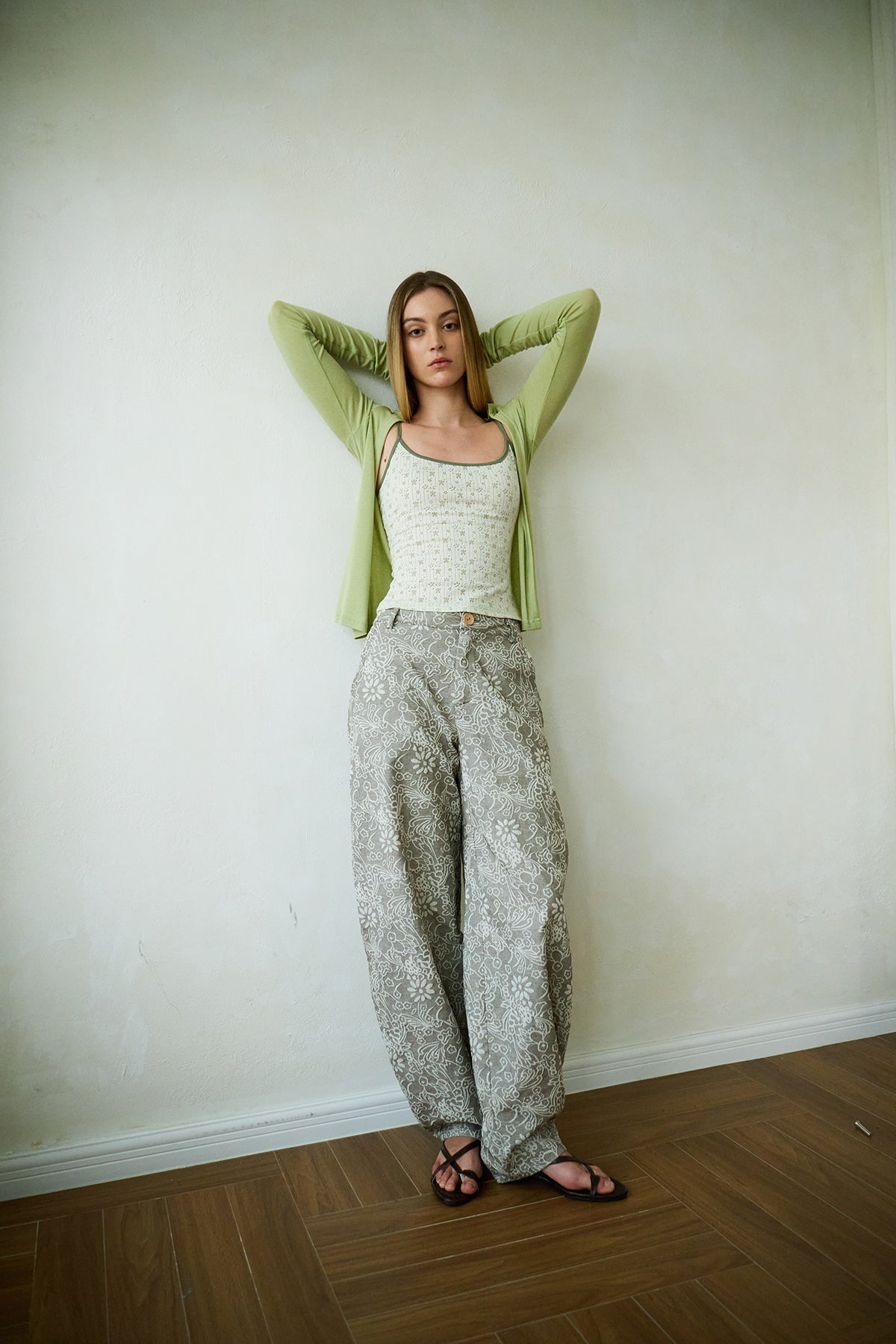 Floral-Texture Cocoon Pants