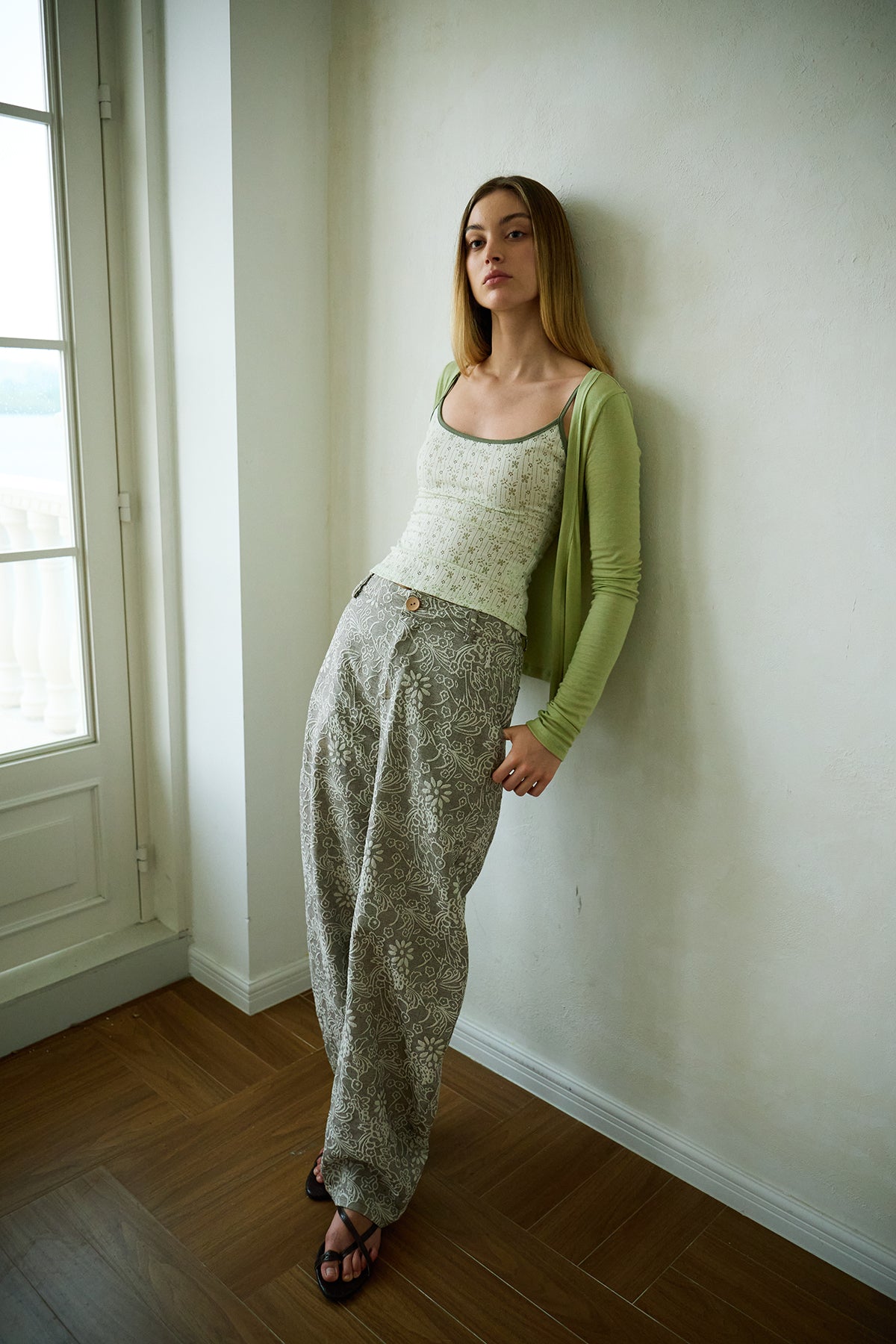 Floral-Texture Cocoon Pants