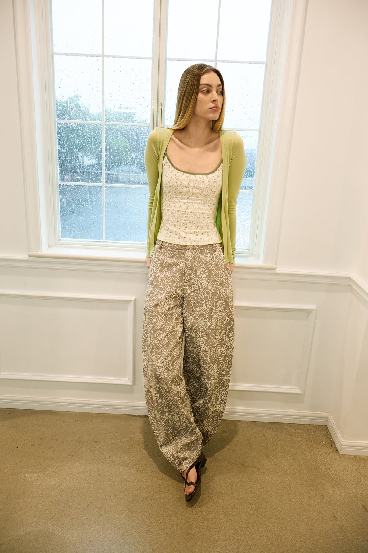 Floral-Texture Cocoon Pants
