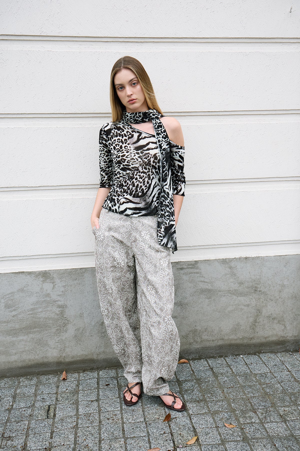 Floral-Texture Cocoon Pants