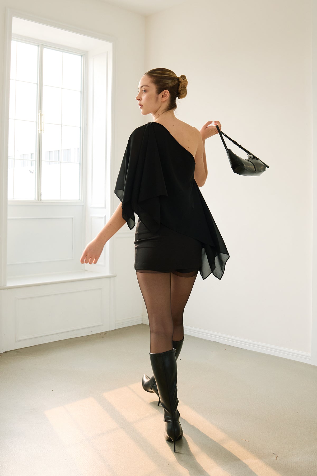 Black Layered Off-Shoulder Two-Piece Set