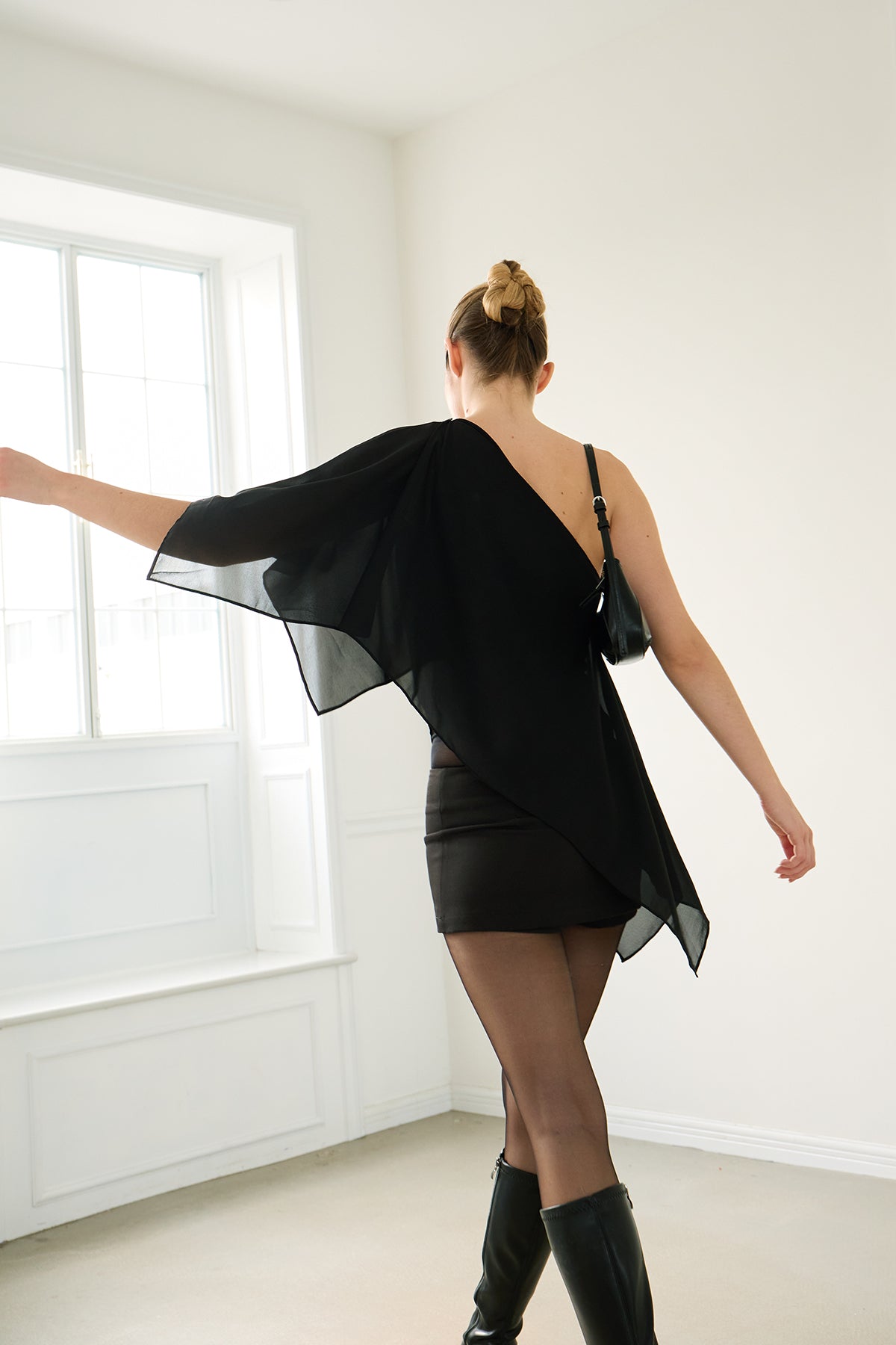 Black Layered Off-Shoulder Two-Piece Set