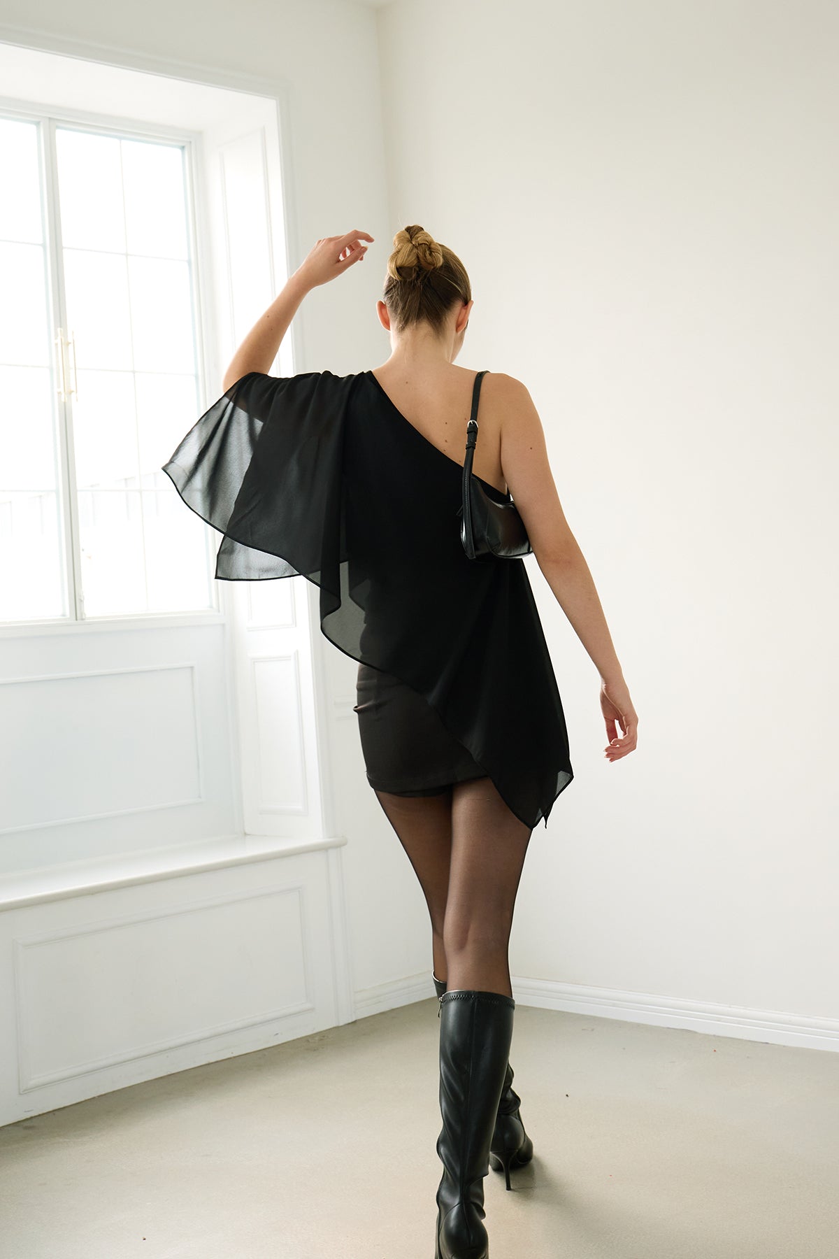 Black Layered Off-Shoulder Two-Piece Set