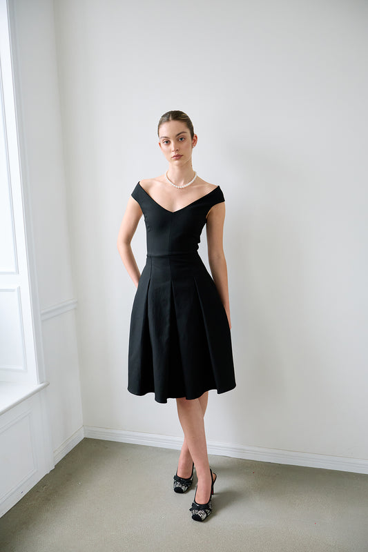Black Geometric-Cut Evening Dress