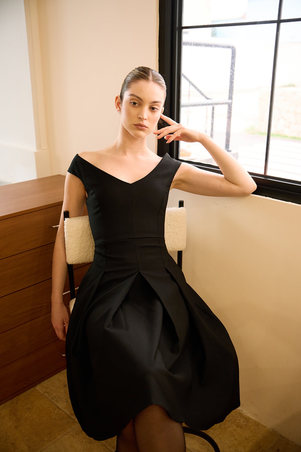 Black Geometric-Cut Evening Dress