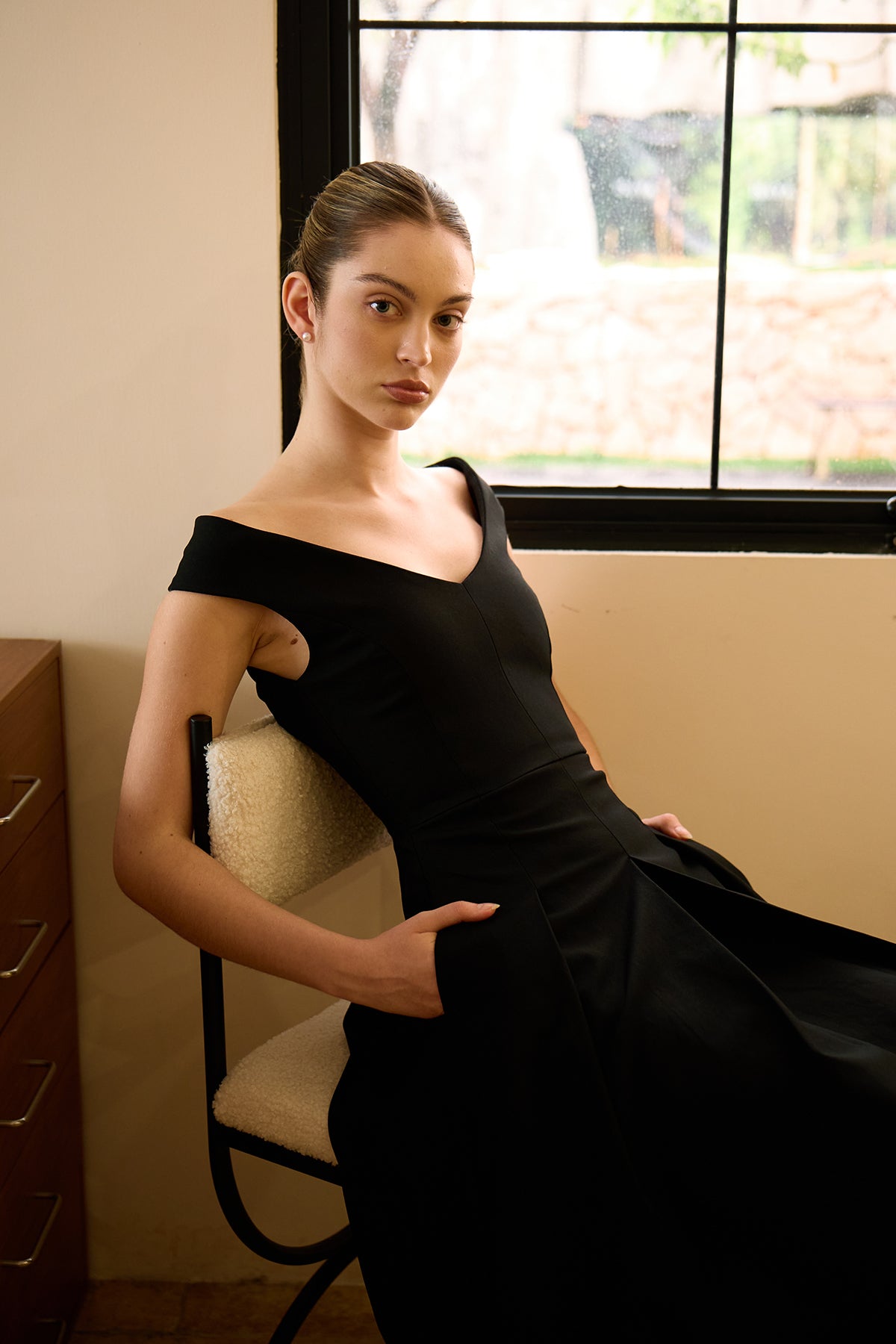 Black Geometric-Cut Evening Dress