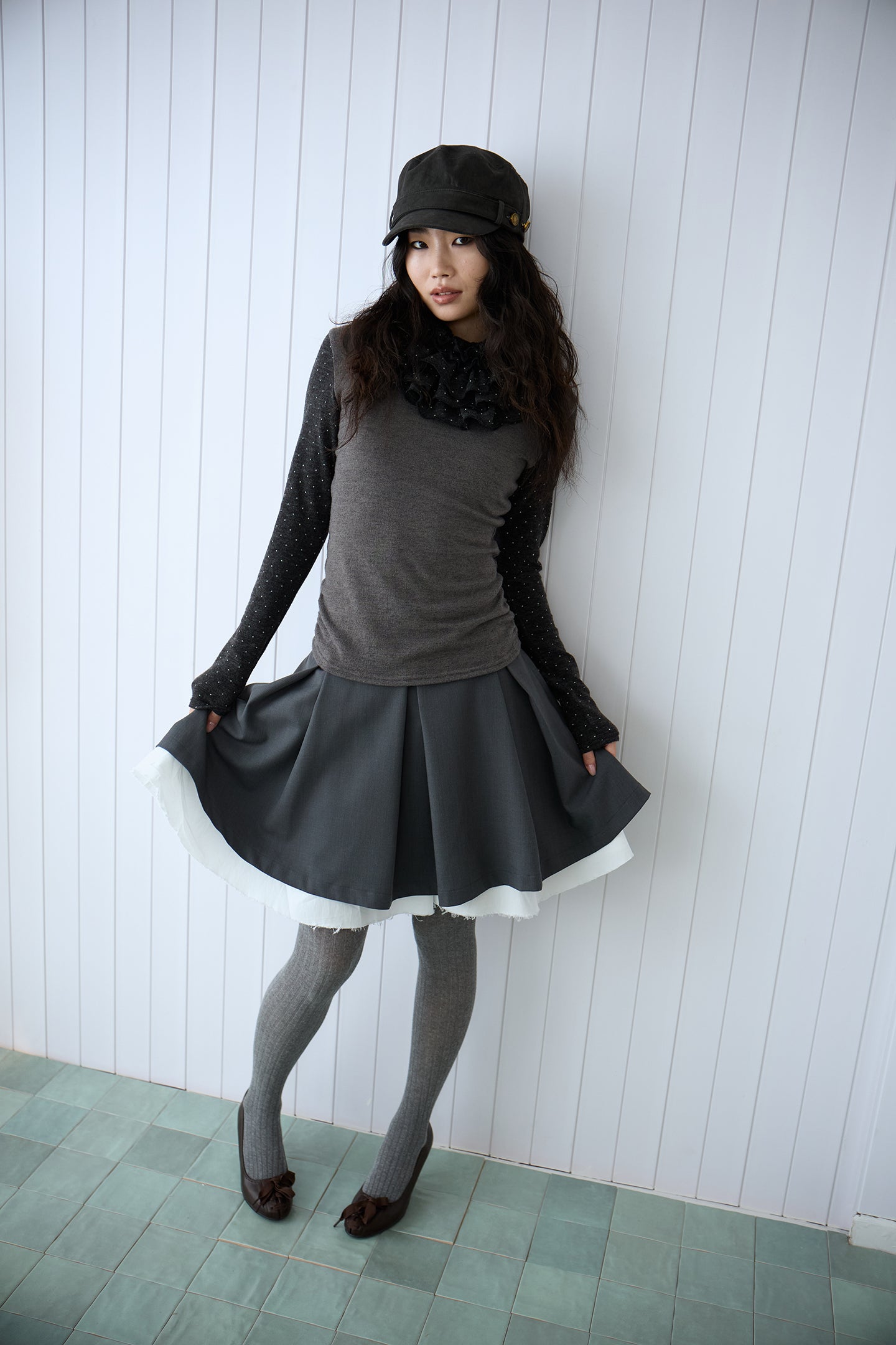 Grey Layered Ruffle Skirt