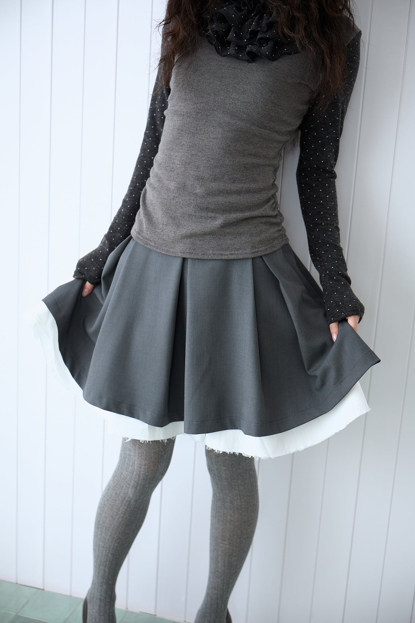 Grey Layered Ruffle Skirt