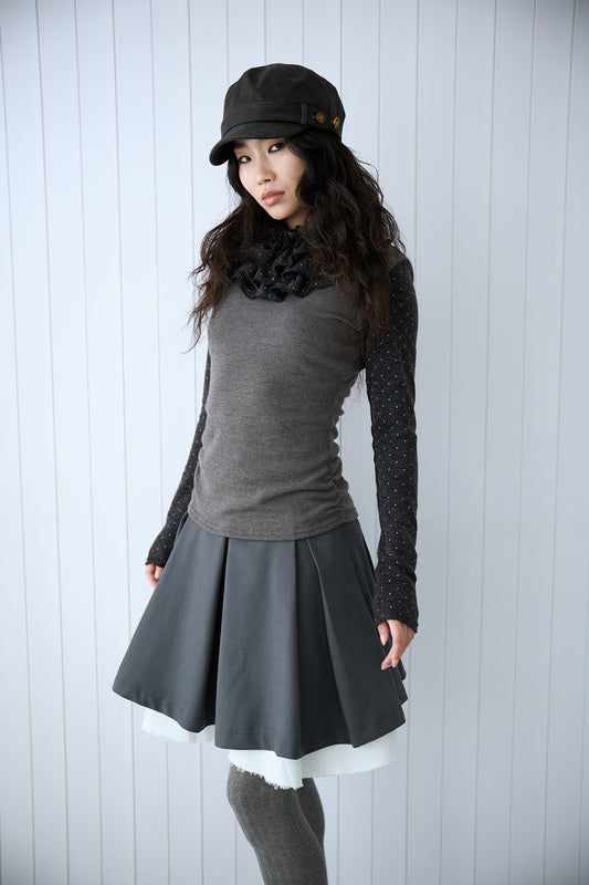 Polka Dot Frill Detachable-Scarf Top