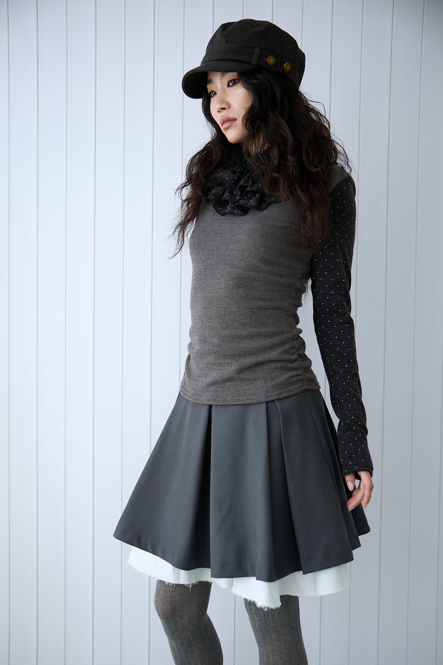 Polka Dot Frill Detachable-Scarf Top