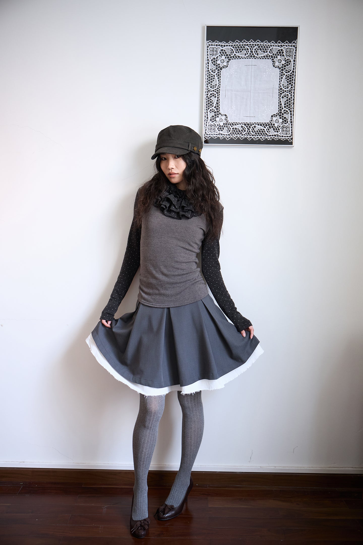 Grey Layered Ruffle Skirt