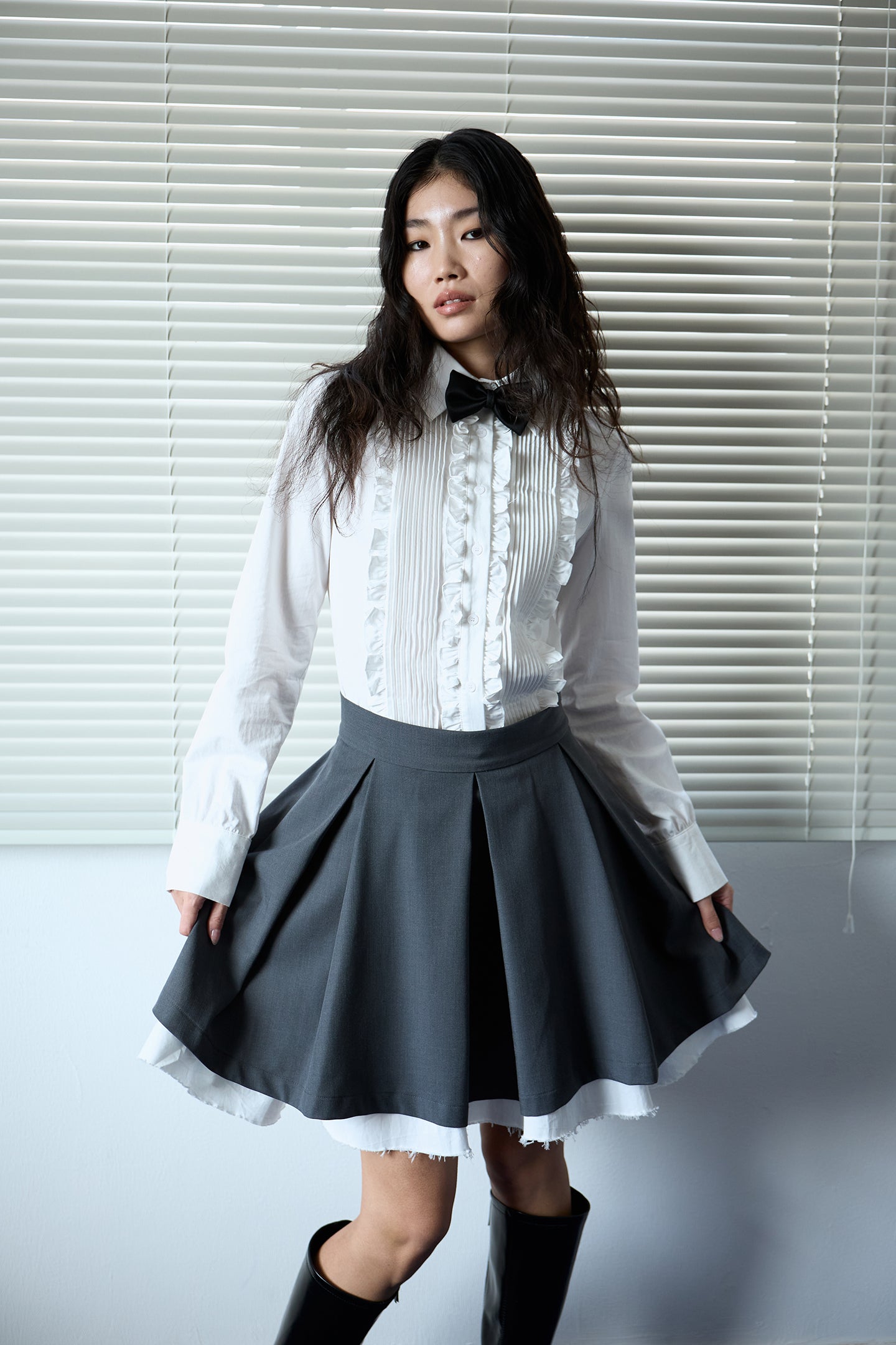 Grey Layered Ruffle Skirt