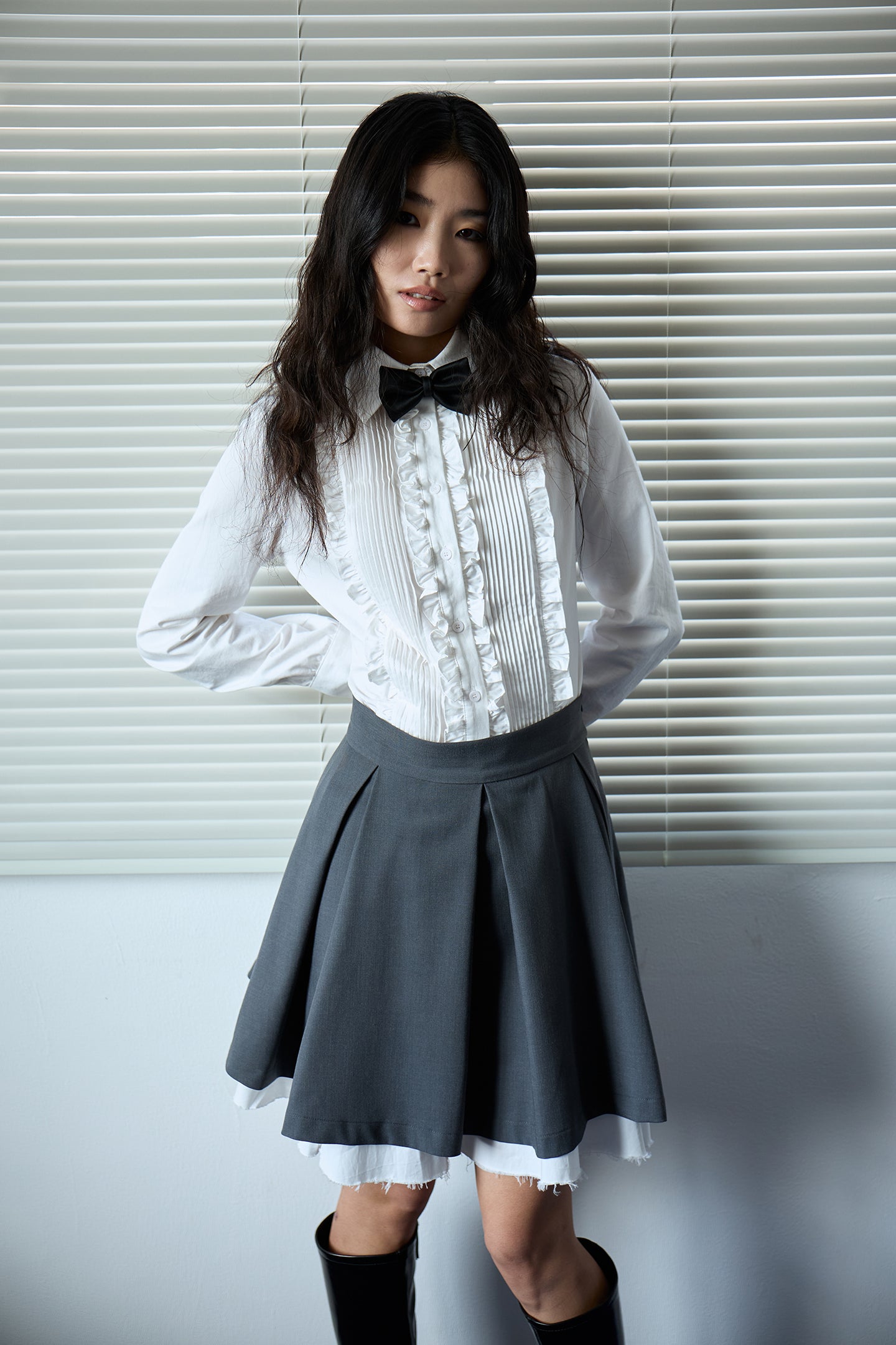 Grey Layered Ruffle Skirt