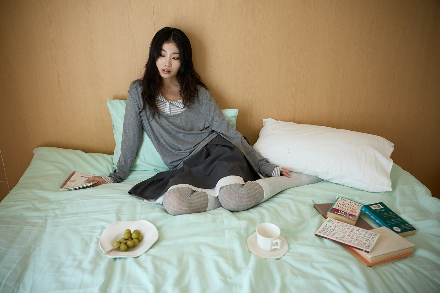 Grey Stripe Layered Long-Sleeve Top