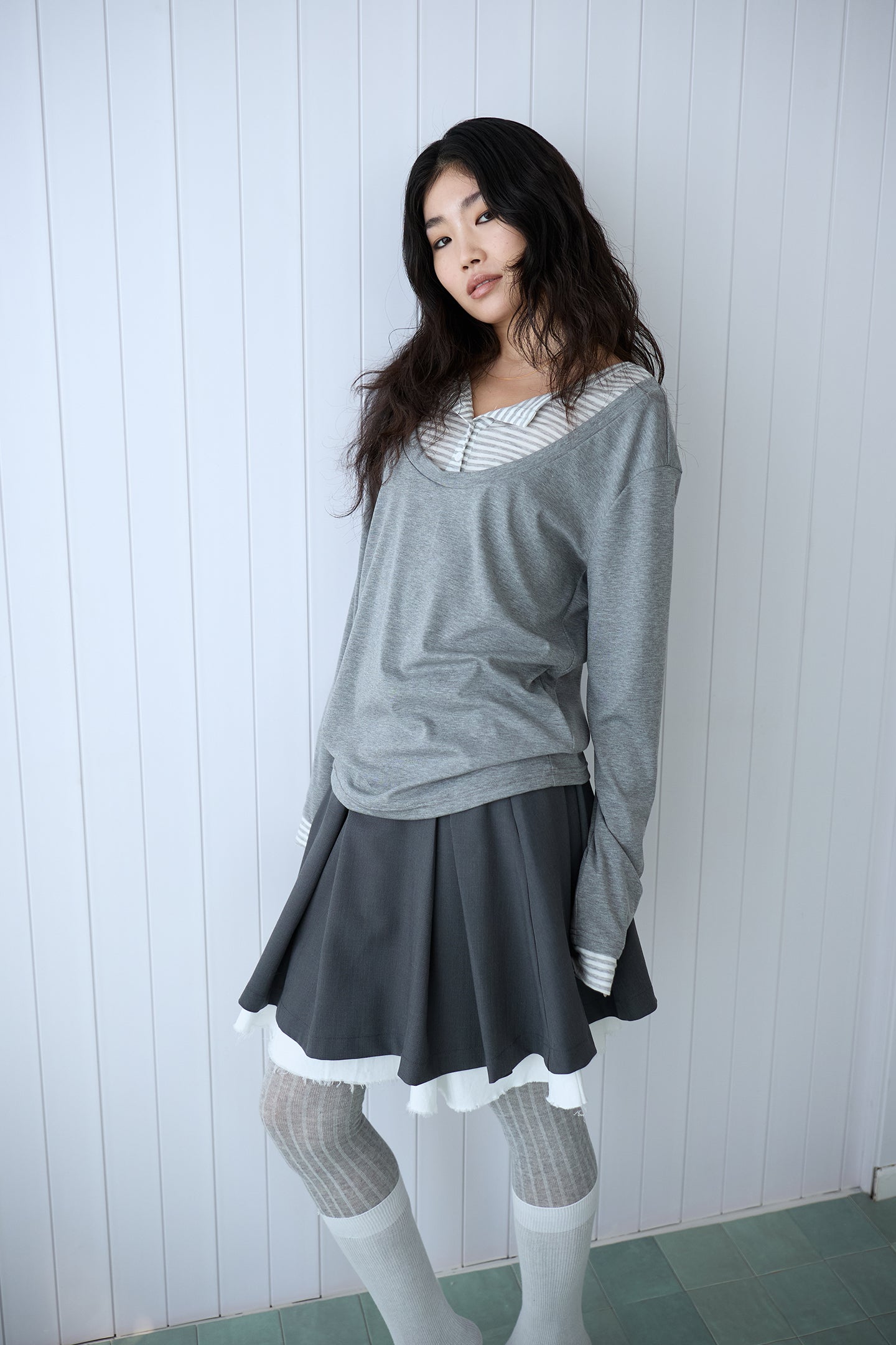 Grey Layered Ruffle Skirt