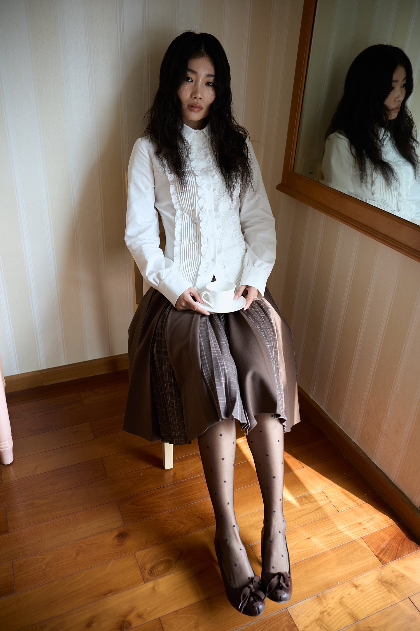 Brown Layered Pleated Plaid Patchwork Skirt