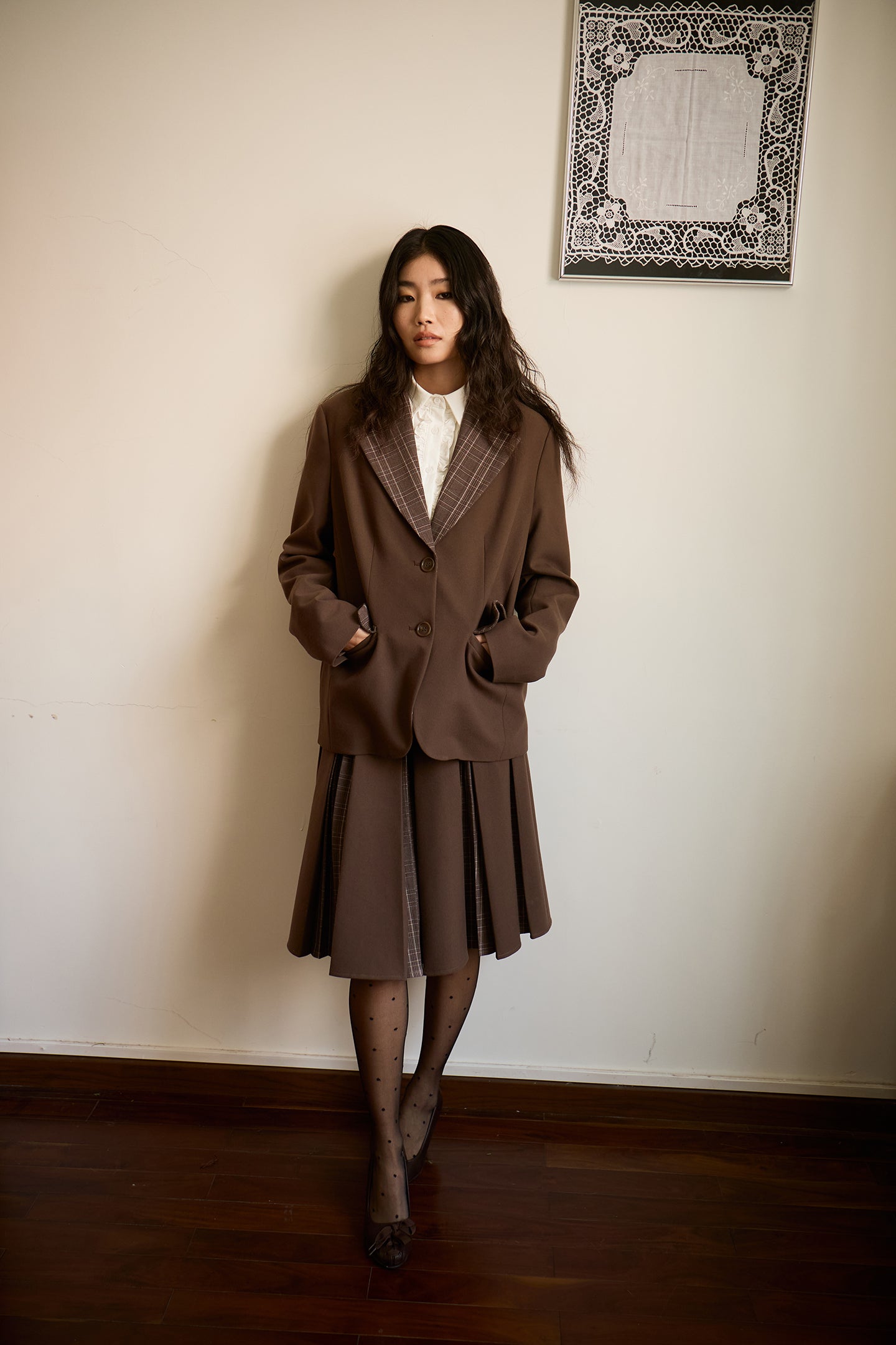 Brown Layered Pleated Plaid Patchwork Skirt