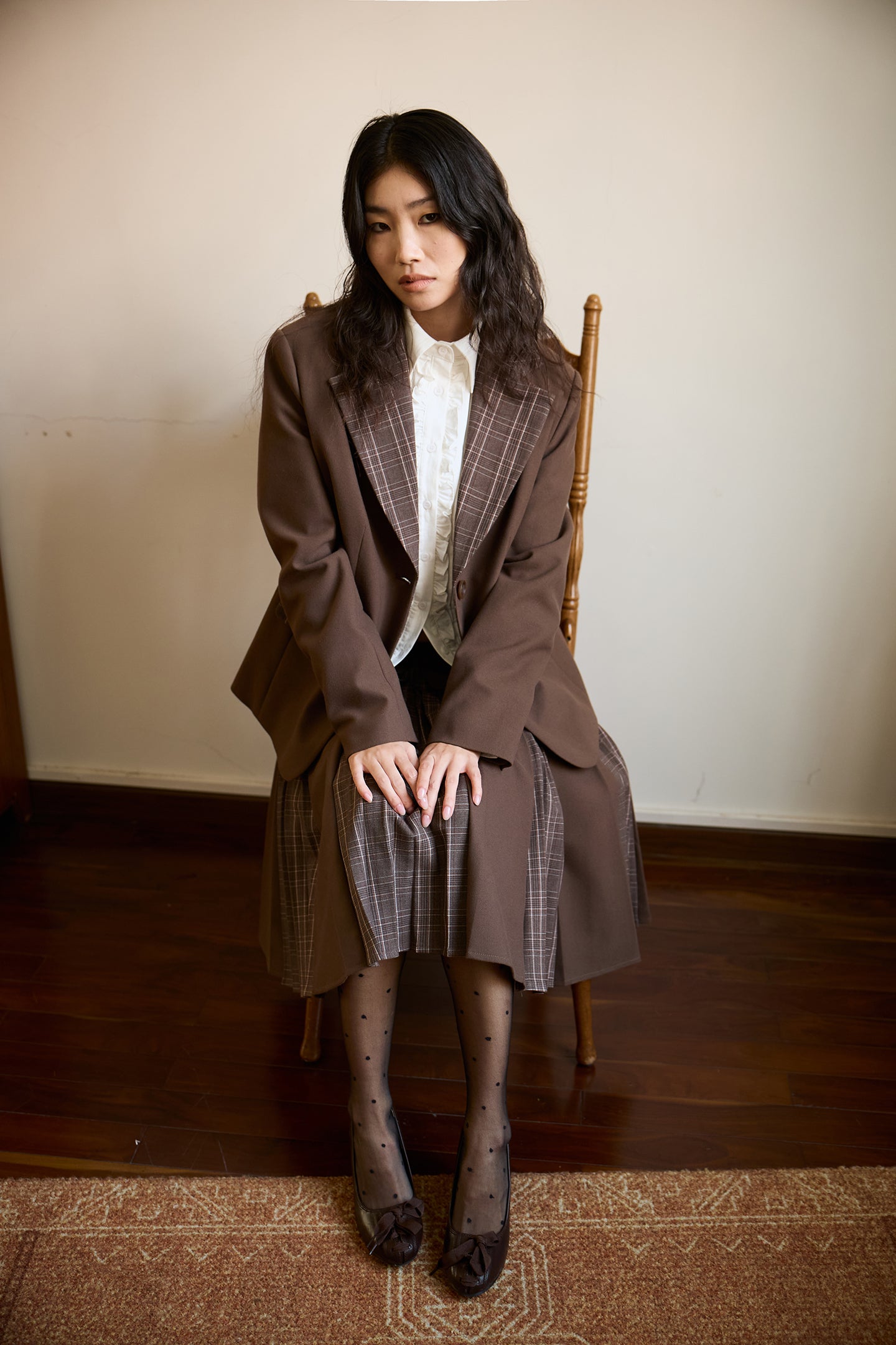 Brown Layered Pleated Plaid Patchwork Skirt