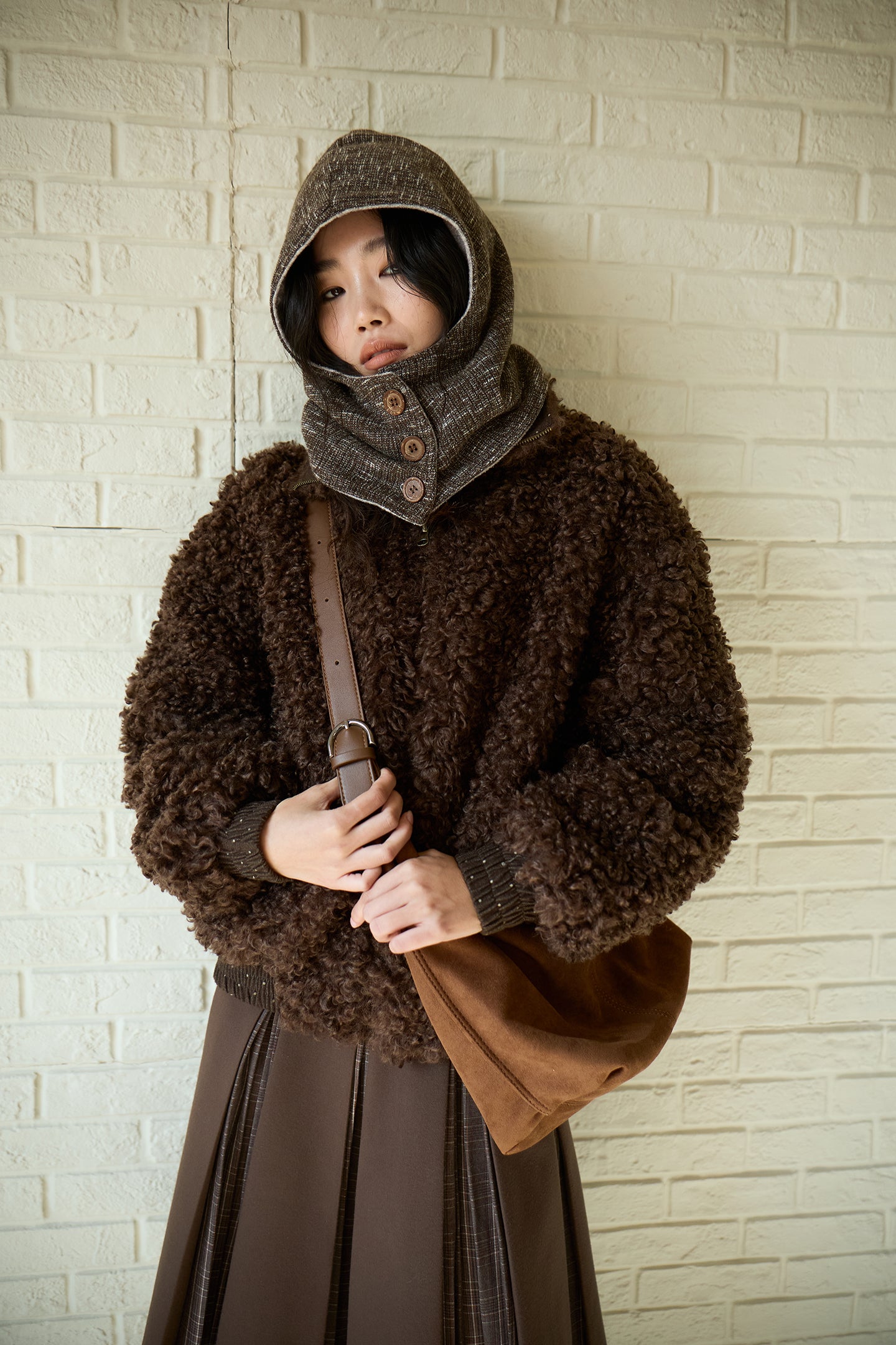 Brown Layered Pleated Plaid Patchwork Skirt