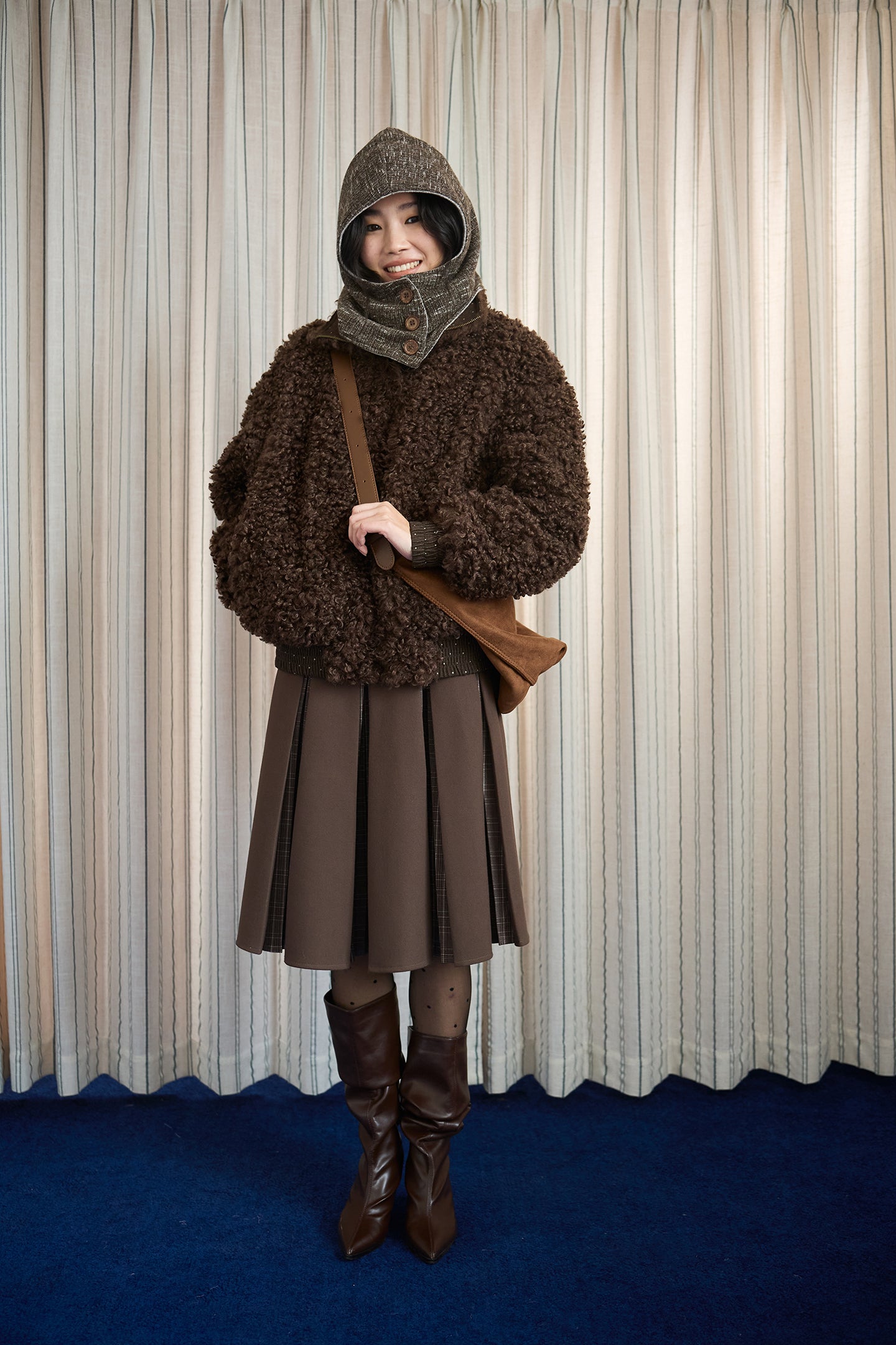 Brown Layered Pleated Plaid Patchwork Skirt