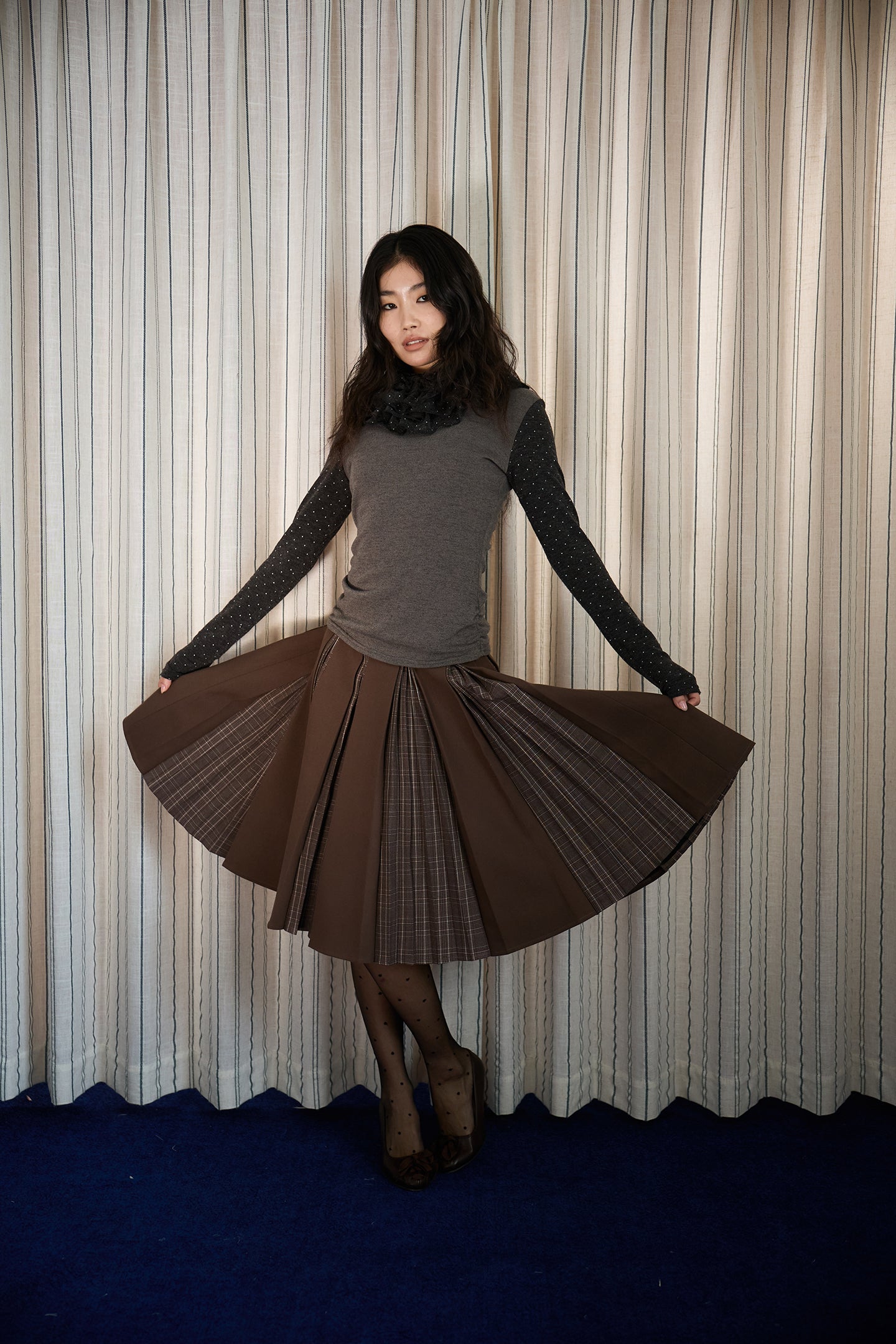 Polka Dot Frill Detachable-Scarf Top