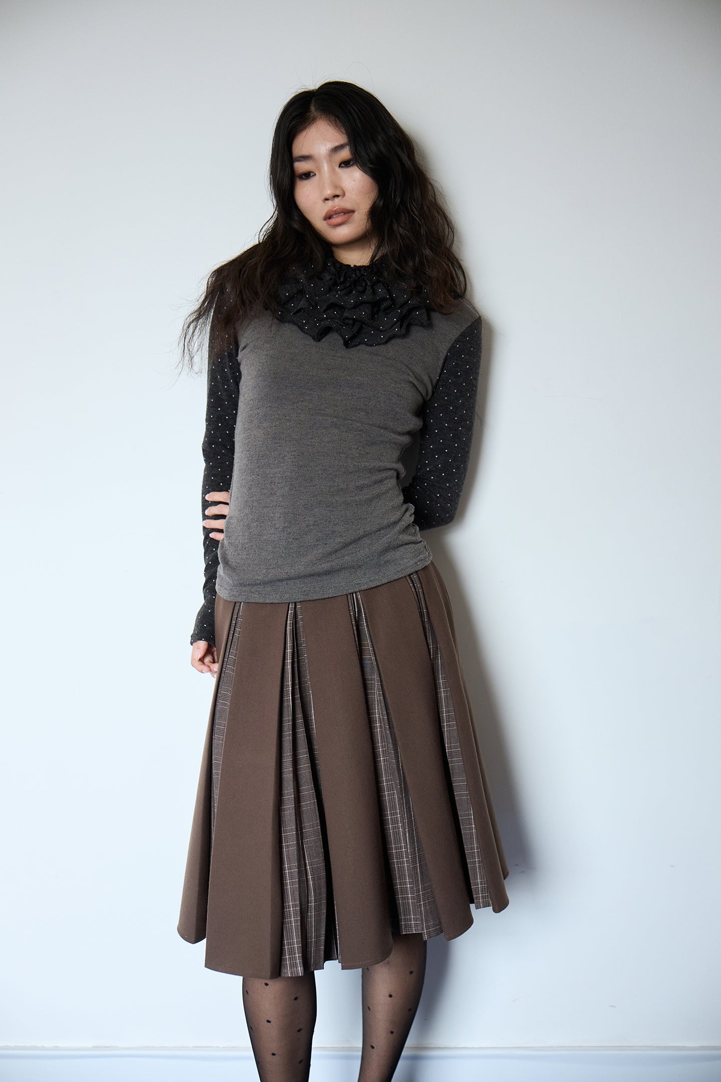 Polka Dot Frill Detachable-Scarf Top