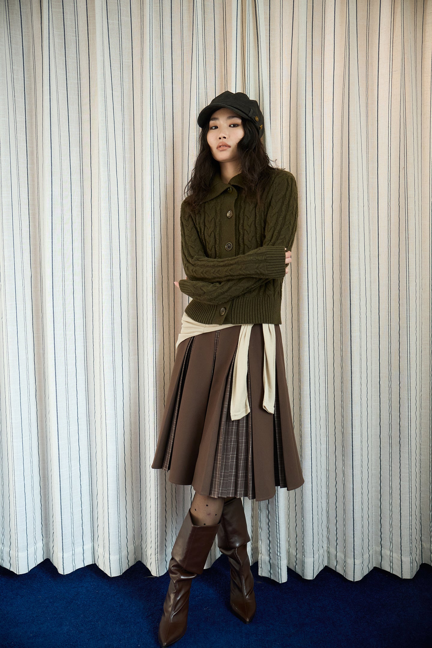 Olive Green Cable Knit Wool Sweater