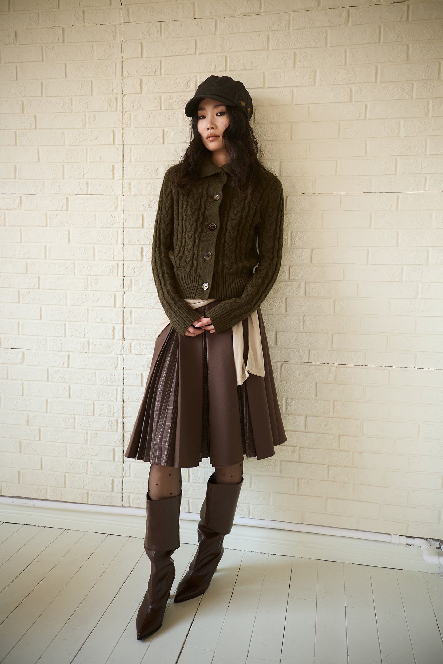 Olive Green Cable Knit Wool Sweater