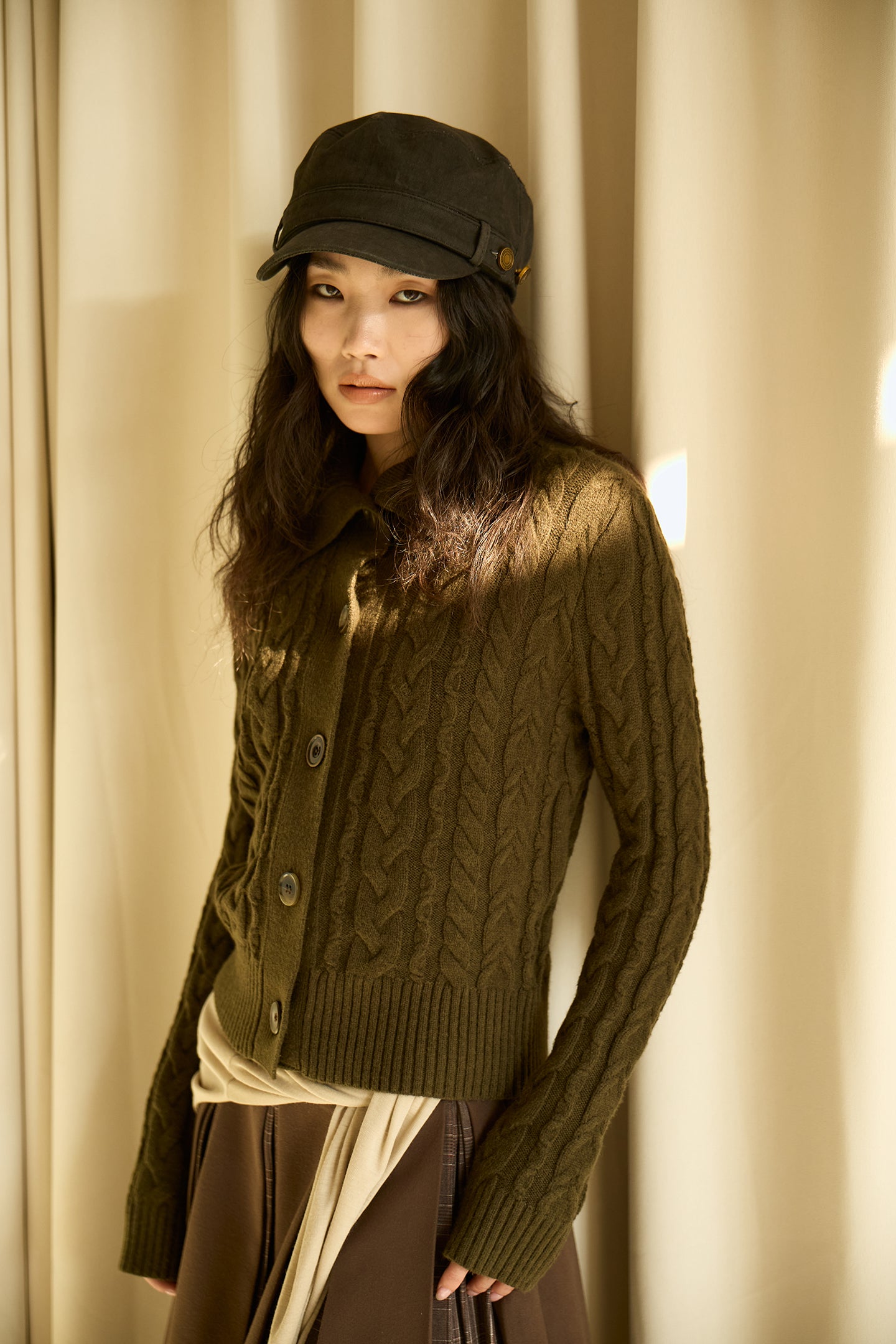 Olive Green Cable Knit Wool Sweater
