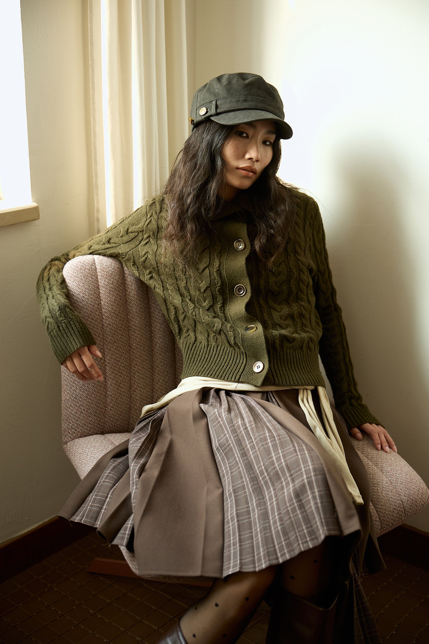 Brown Layered Pleated Plaid Patchwork Skirt