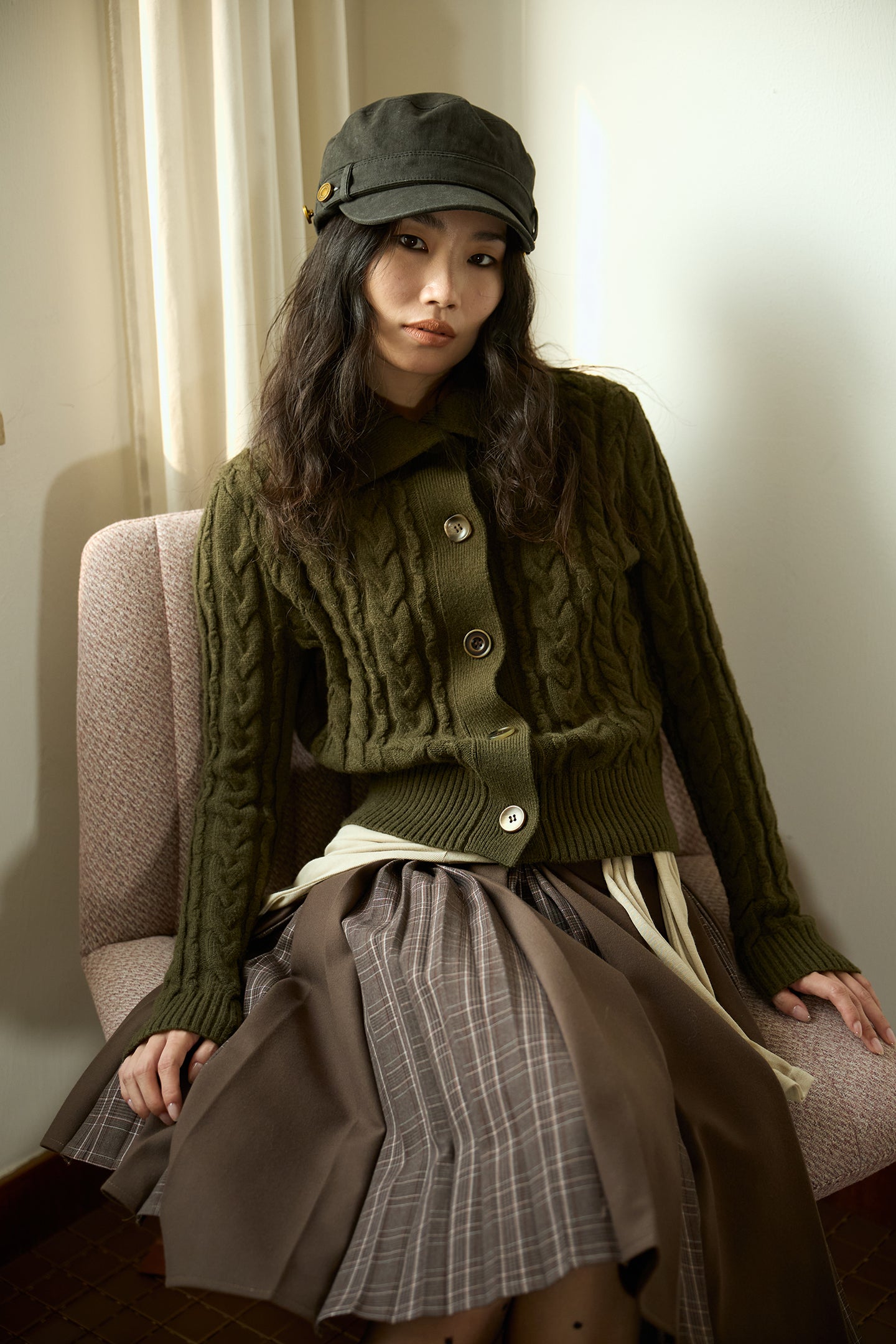 Brown Layered Pleated Plaid Patchwork Skirt